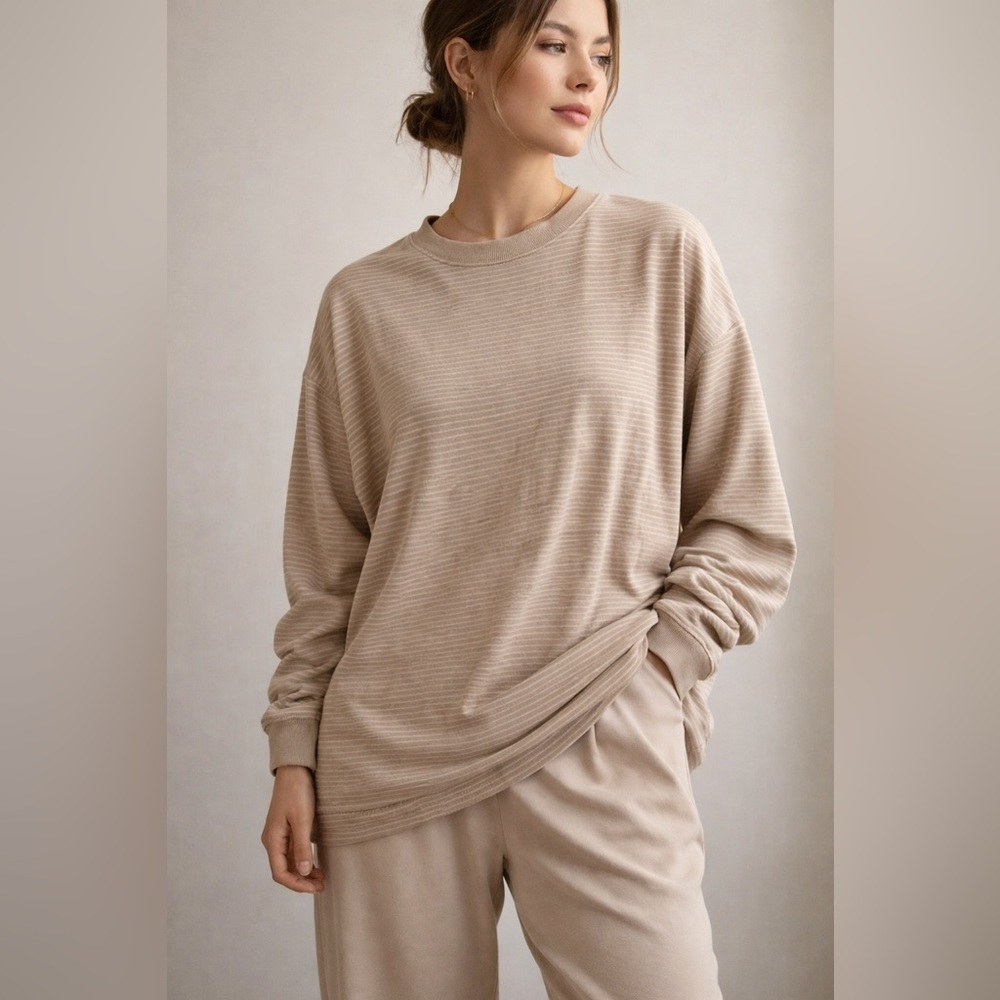 ✨ MOD REF Ribbed Striped Crewneck Pullover Sweatshirt Size M‎ ✨